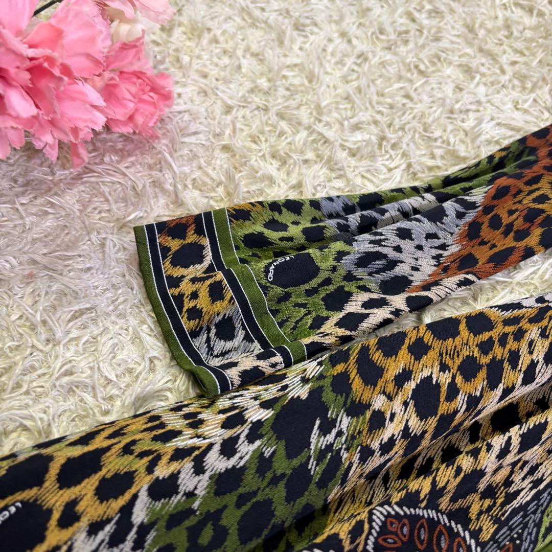 美品　レオナール　大きいサイズ　レオパード　シルク100% ロングワンピース