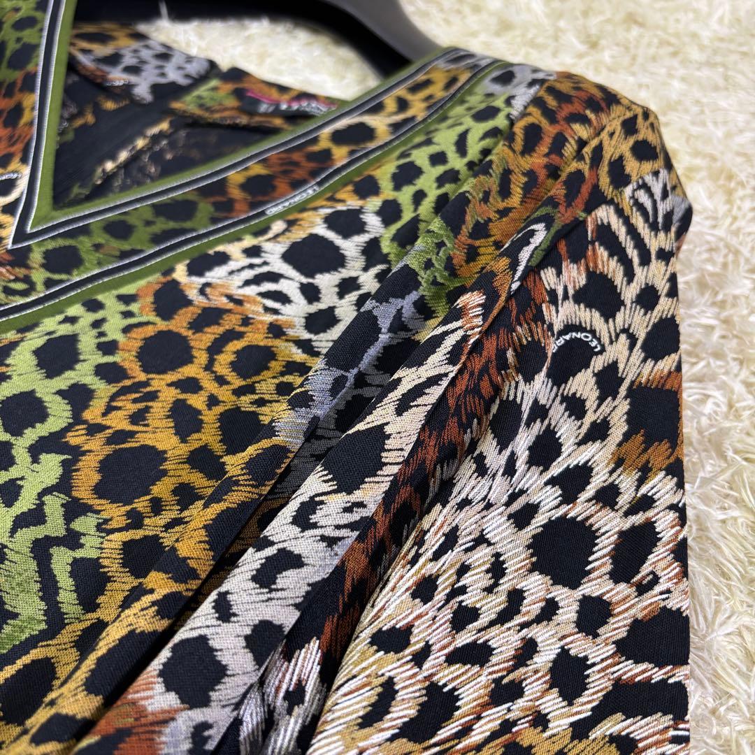 美品　レオナール　大きいサイズ　レオパード　シルク100% ロングワンピース