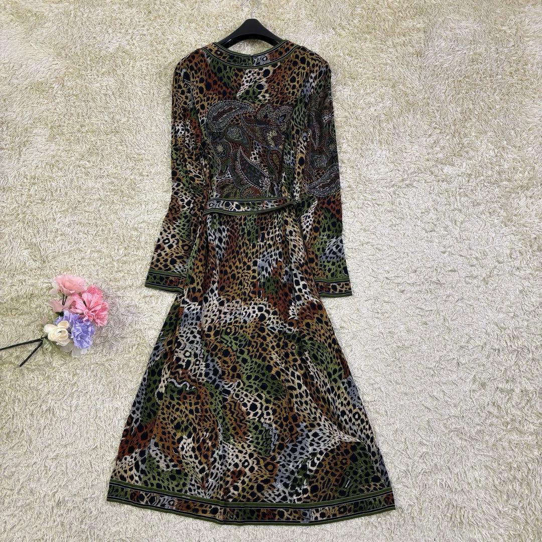 美品　レオナール　大きいサイズ　レオパード　シルク100% ロングワンピース