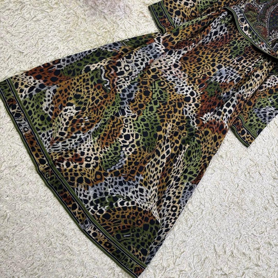 美品　レオナール　大きいサイズ　レオパード　シルク100% ロングワンピース