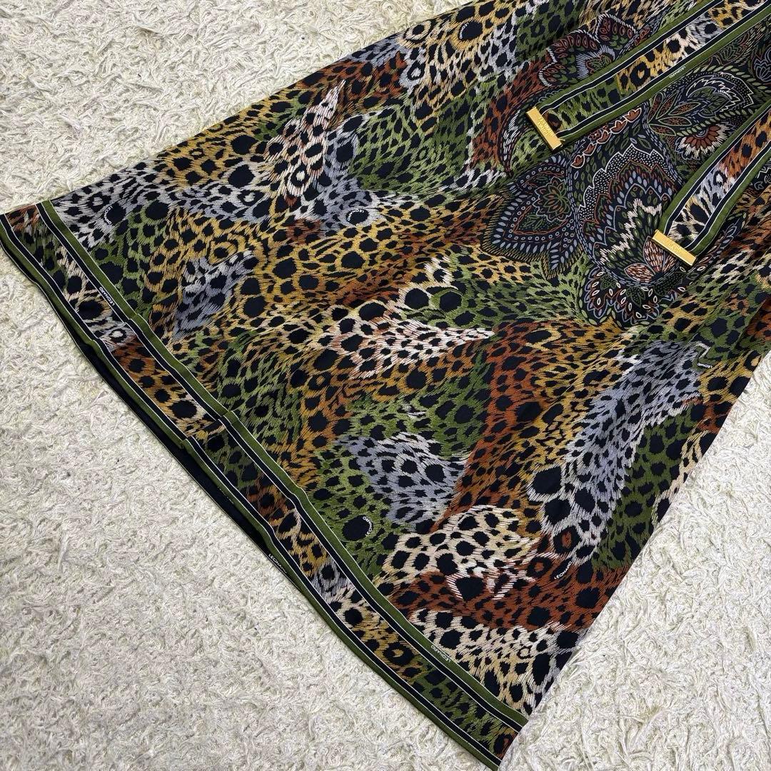 美品　レオナール　大きいサイズ　レオパード　シルク100% ロングワンピース