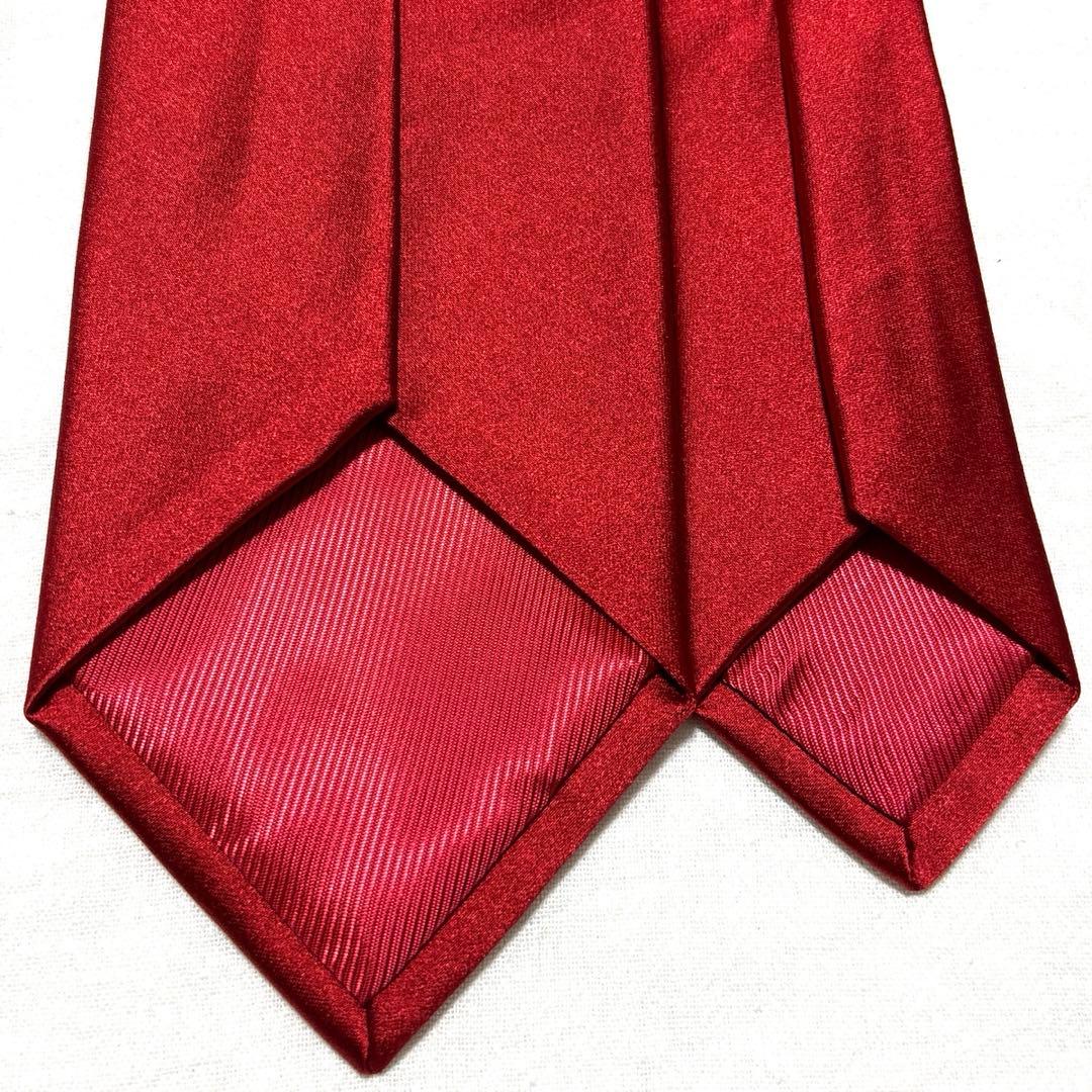 極美品　ルイジボレッリ　ネクタイ　無地ソリッド　赤レッド　シルクサテン