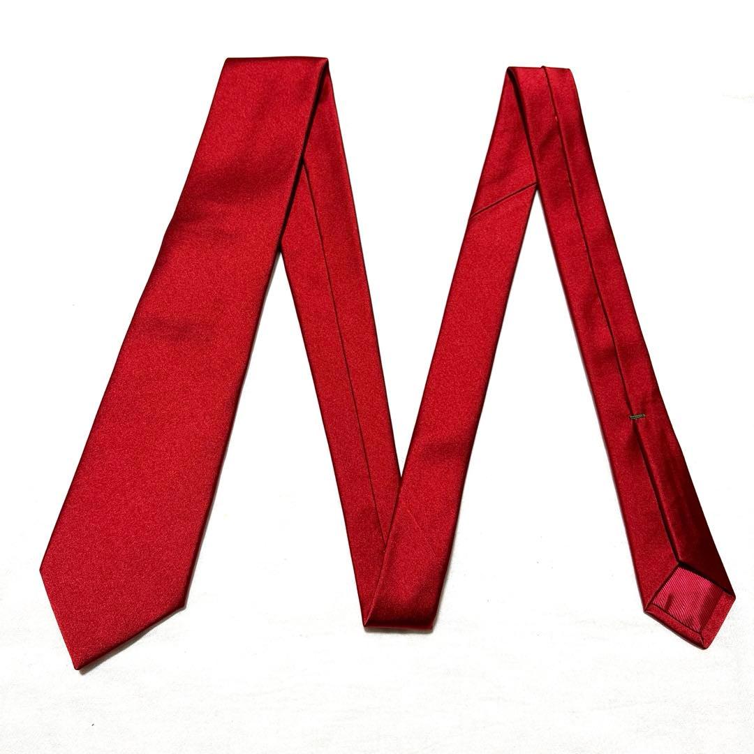 極美品　ルイジボレッリ　ネクタイ　無地ソリッド　赤レッド　シルクサテン