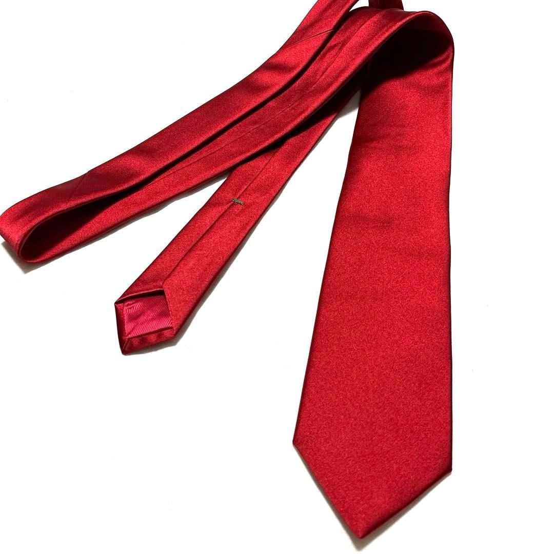 極美品　ルイジボレッリ　ネクタイ　無地ソリッド　赤レッド　シルクサテン