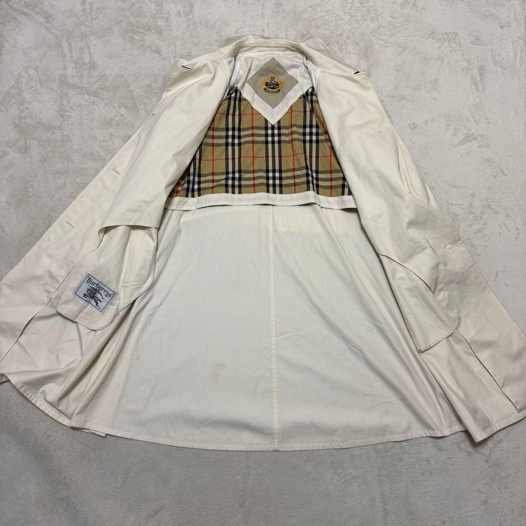 バーバリーズ　ステンカラーコート　金ボタン　チェック　白　M位