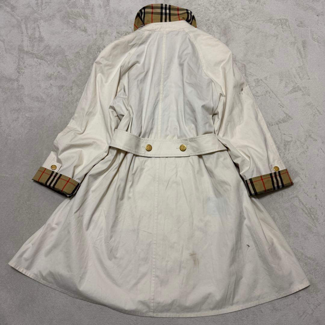 バーバリーズ　ステンカラーコート　金ボタン　チェック　白　M位