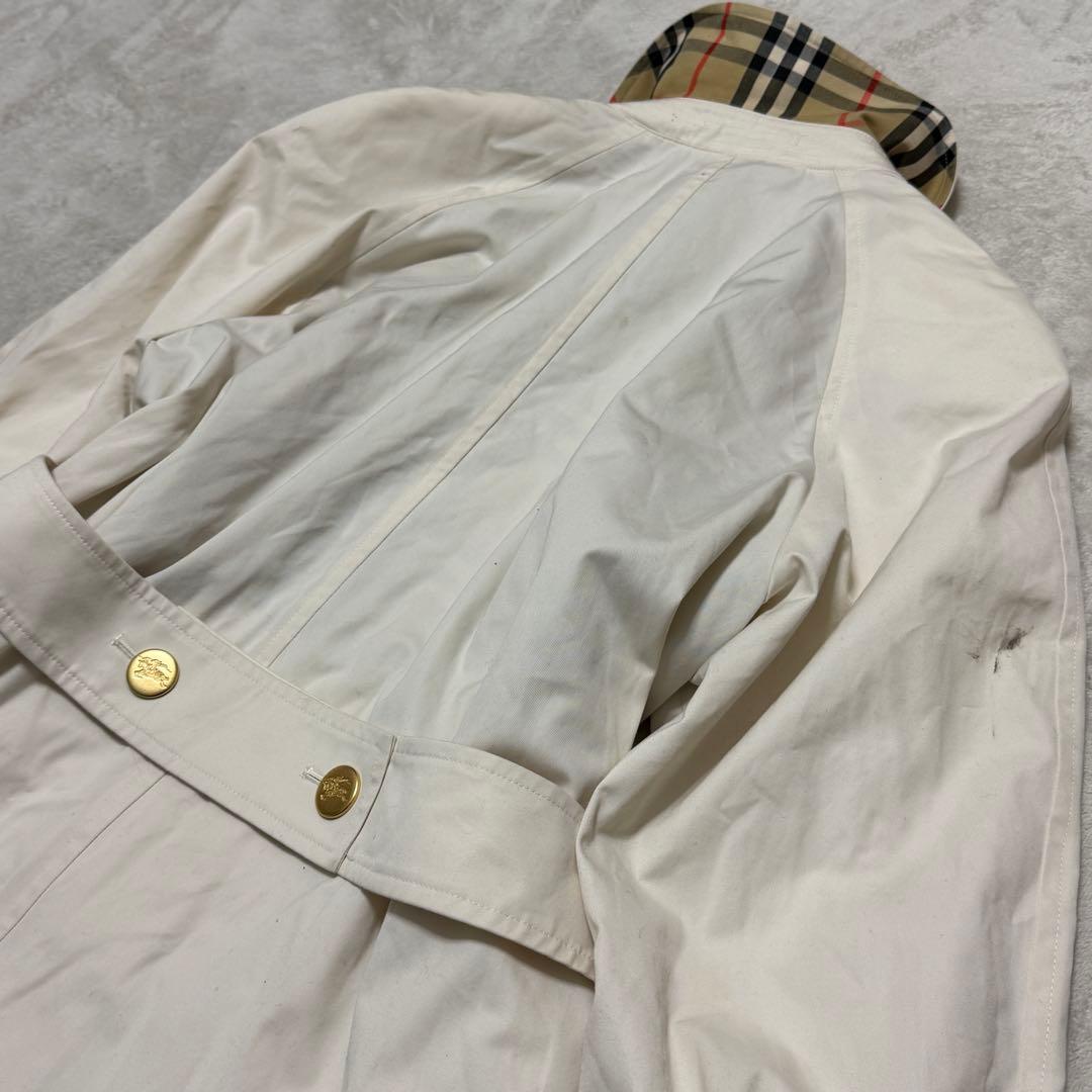 バーバリーズ　ステンカラーコート　金ボタン　チェック　白　M位
