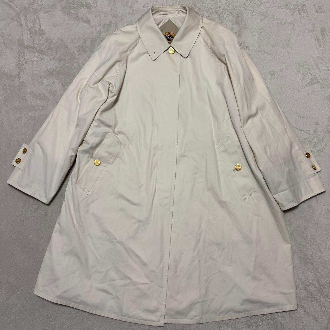 バーバリーズ　ステンカラーコート　金ボタン　チェック　白　M位