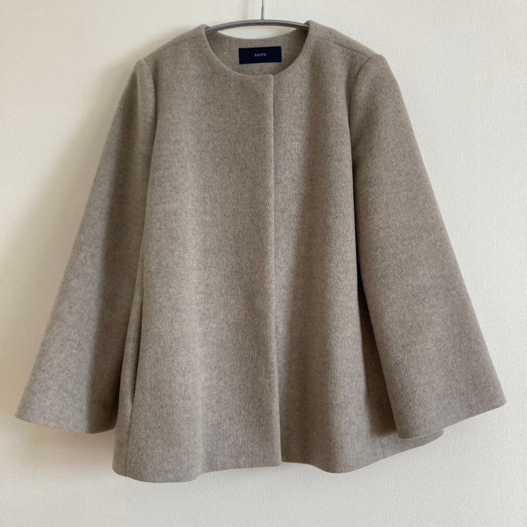 SHIPS ウール１００% ノーカラーコート　Sサイズ