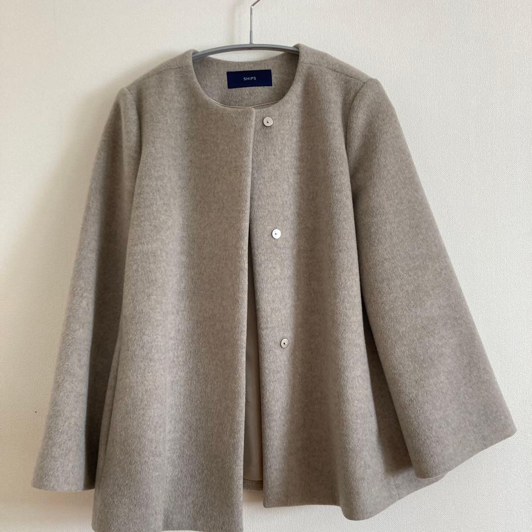 SHIPS ウール１００% ノーカラーコート　Sサイズ