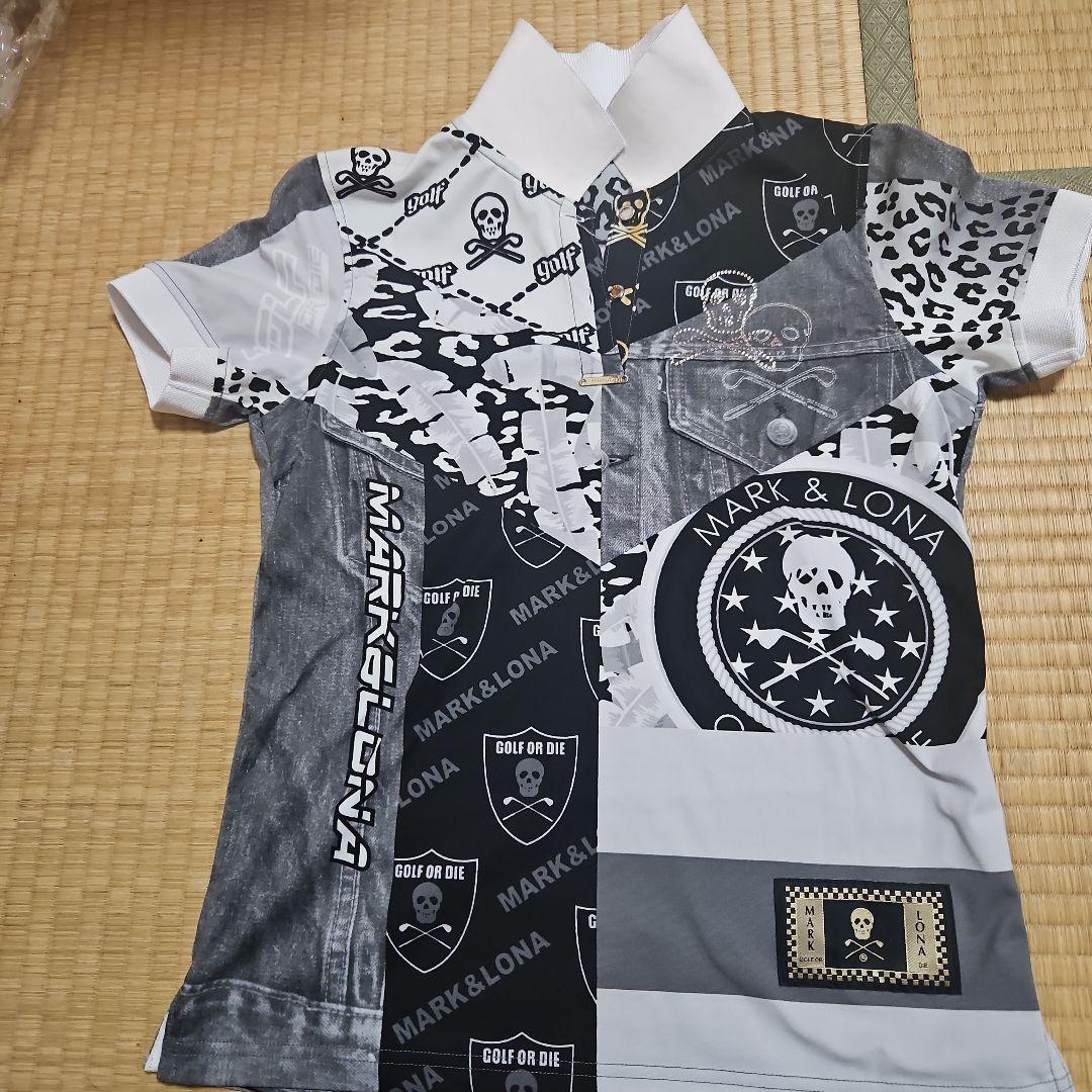 マークアンドロナ 半袖ポロシャツ M インディゴ黒 スワロスカル ドクロ