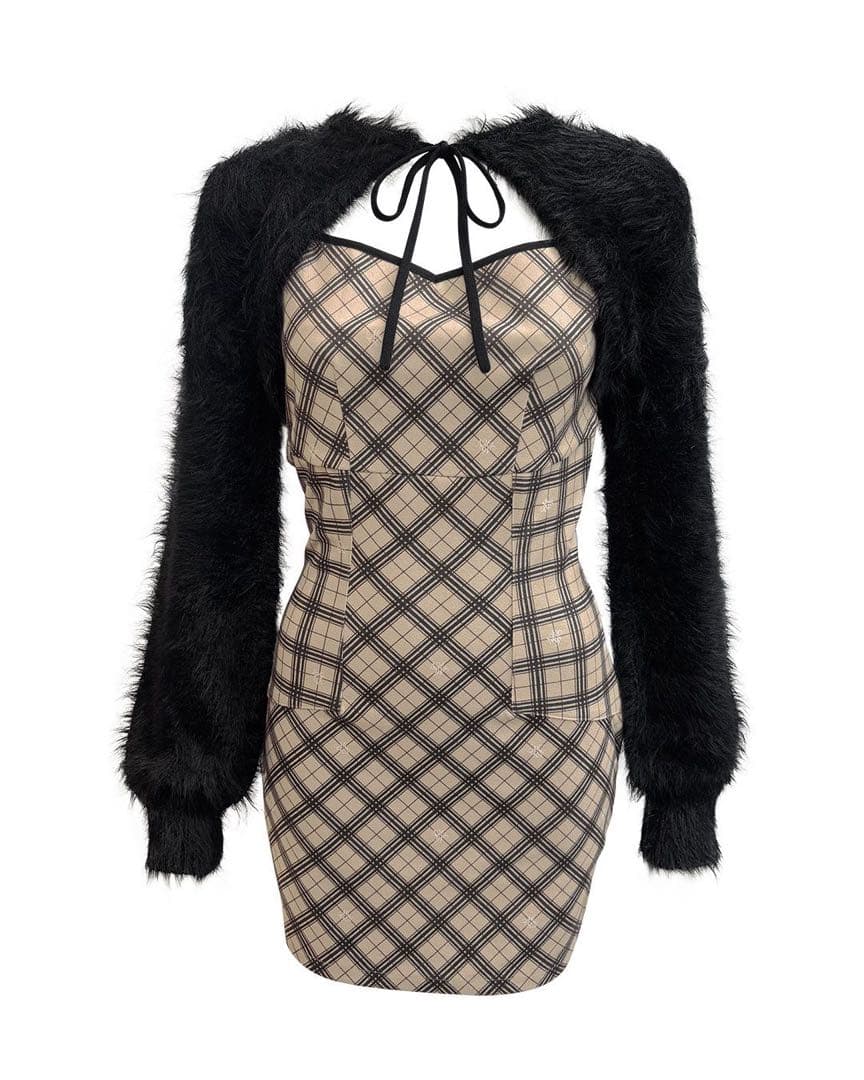 オリジナルチェック柄アンサンブルミニワンピース