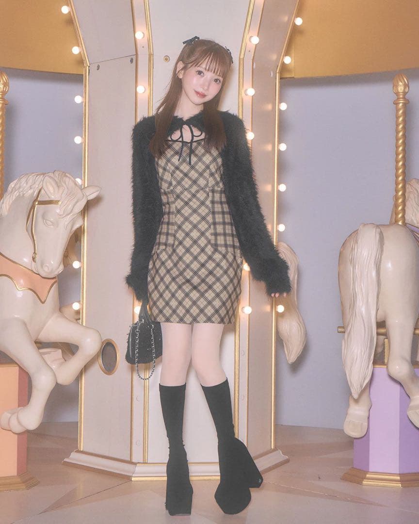 オリジナルチェック柄アンサンブルミニワンピース