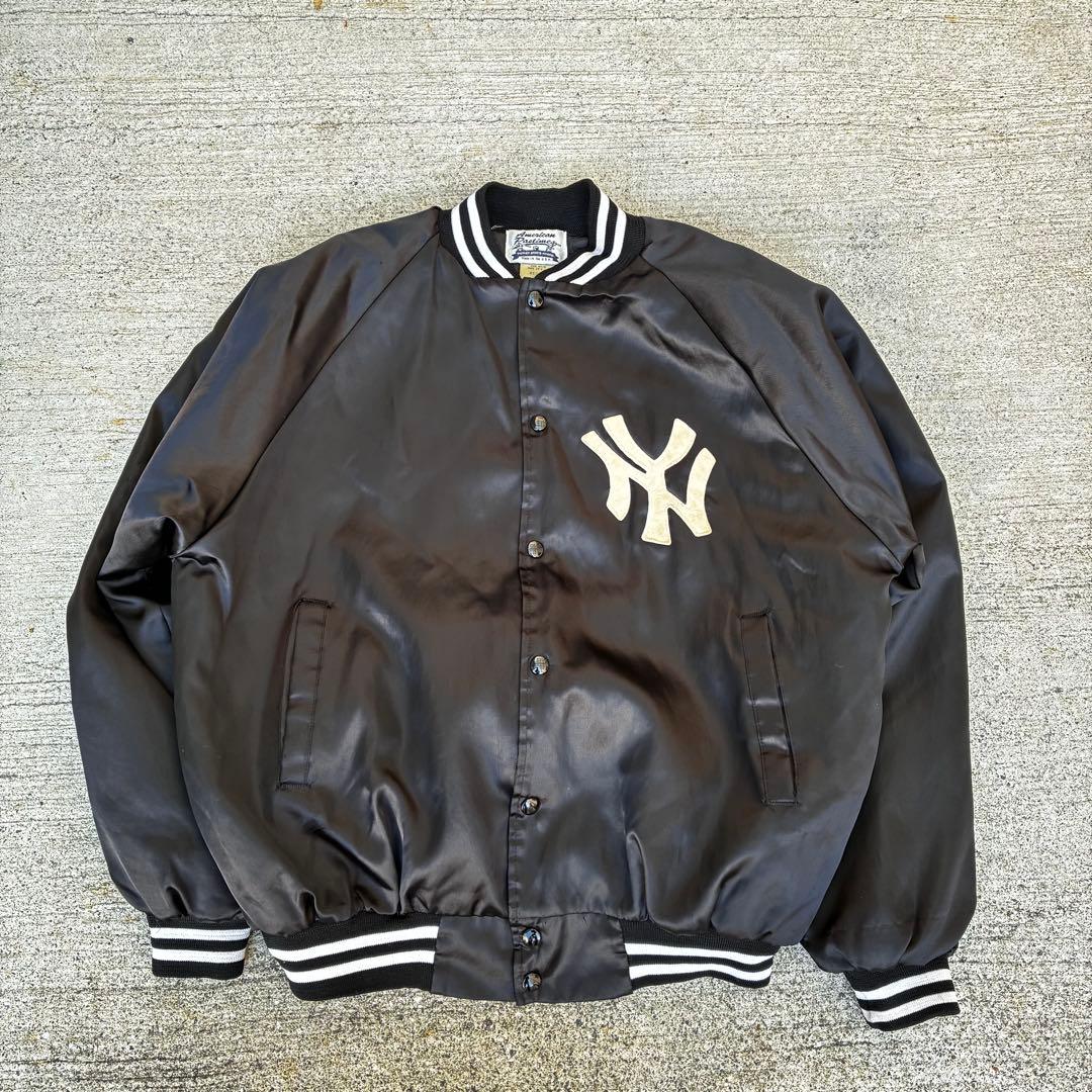 希少 80s USA製 ブラック ニューヨーク・ヤンキース スタジャン