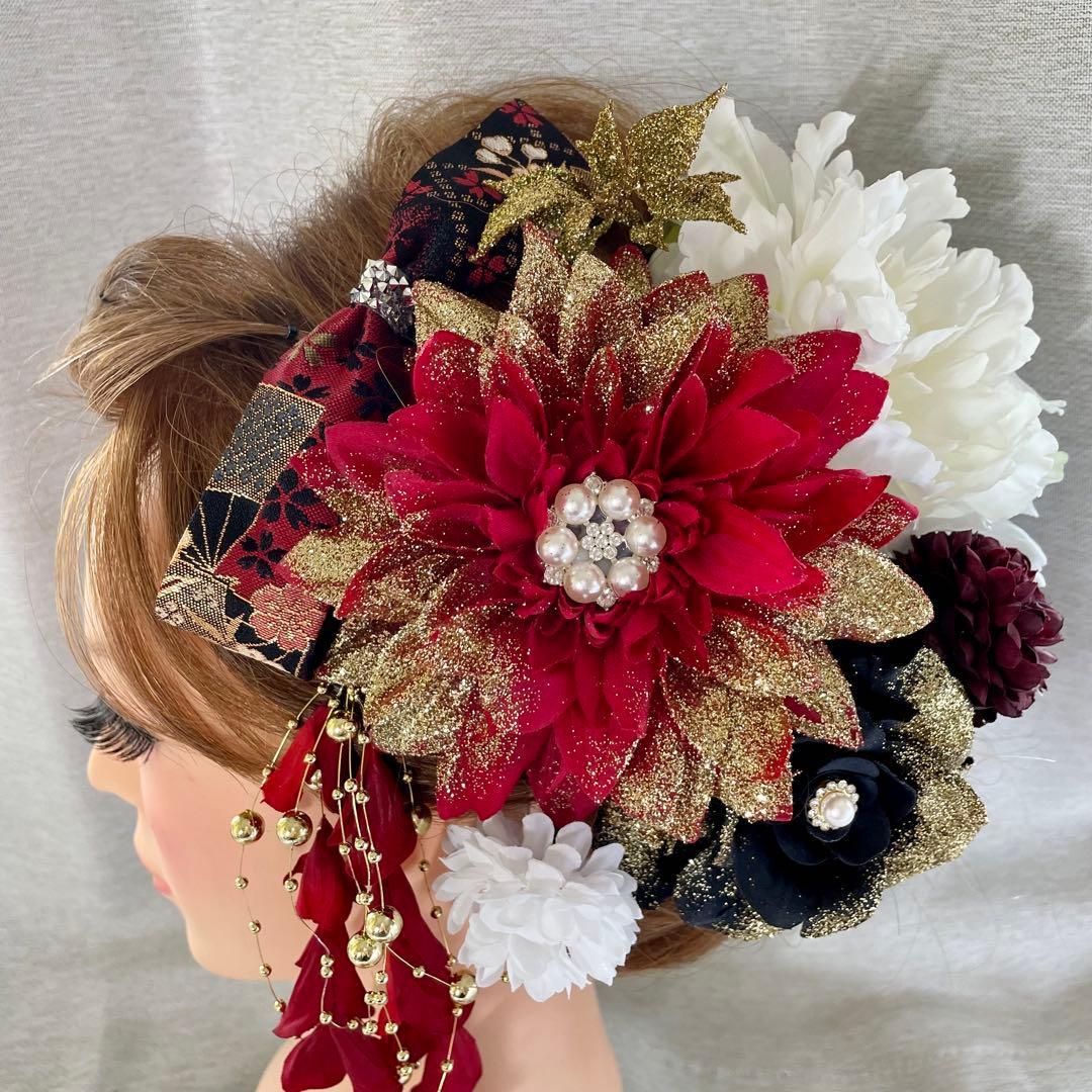 赤黒　和装髪飾り　振袖髪飾り　成人式髪飾り　色打掛髪飾り　結婚式髪飾り　袴髪飾り