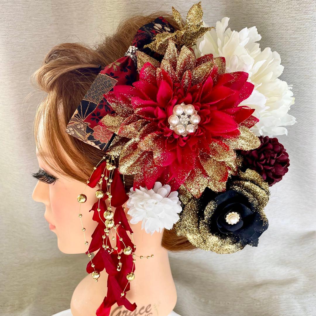 赤黒　和装髪飾り　振袖髪飾り　成人式髪飾り　色打掛髪飾り　結婚式髪飾り　袴髪飾り
