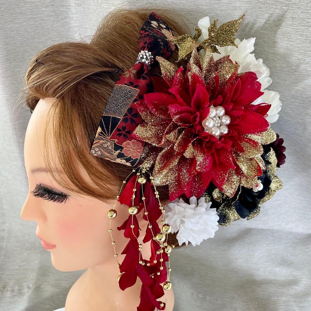 赤黒　和装髪飾り　振袖髪飾り　成人式髪飾り　色打掛髪飾り　結婚式髪飾り　袴髪飾り