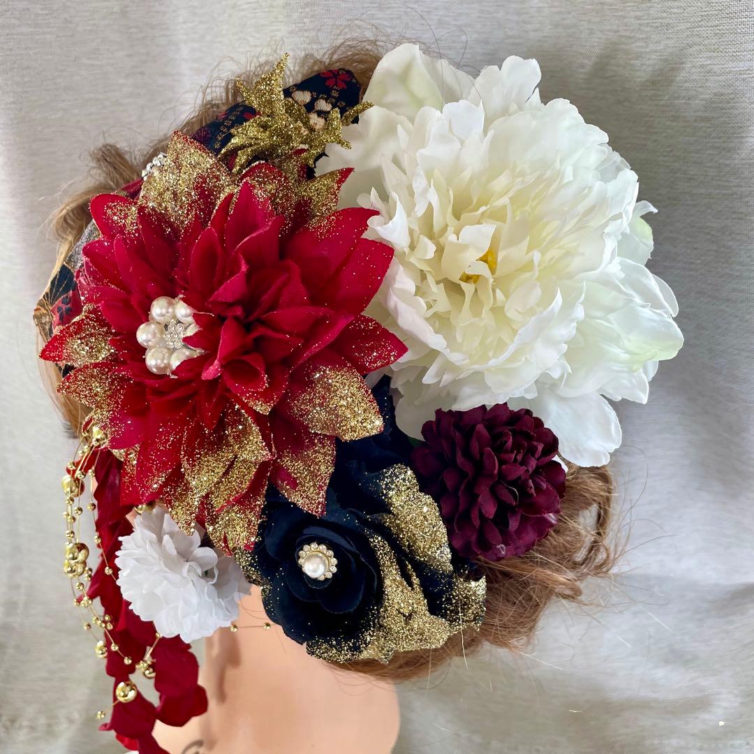 赤黒　和装髪飾り　振袖髪飾り　成人式髪飾り　色打掛髪飾り　結婚式髪飾り　袴髪飾り