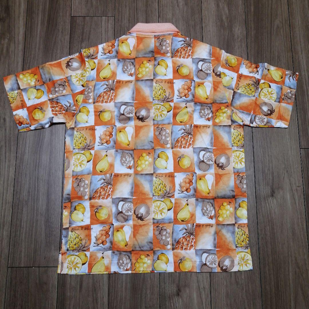 Black & White フルーツ柄ポロシャツ L