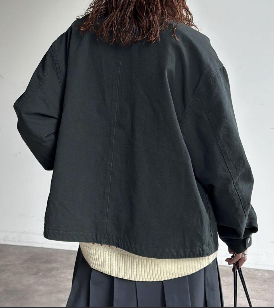 グリーン コーデュロイ襟ワークジャケット