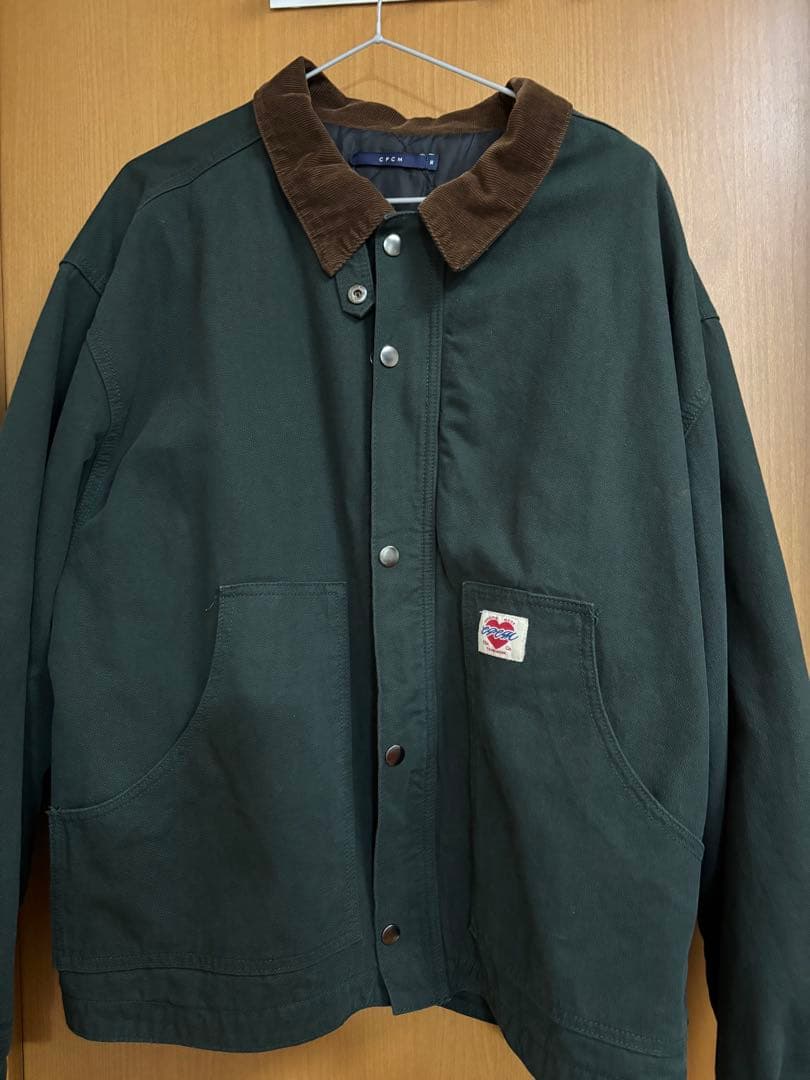 グリーン コーデュロイ襟ワークジャケット