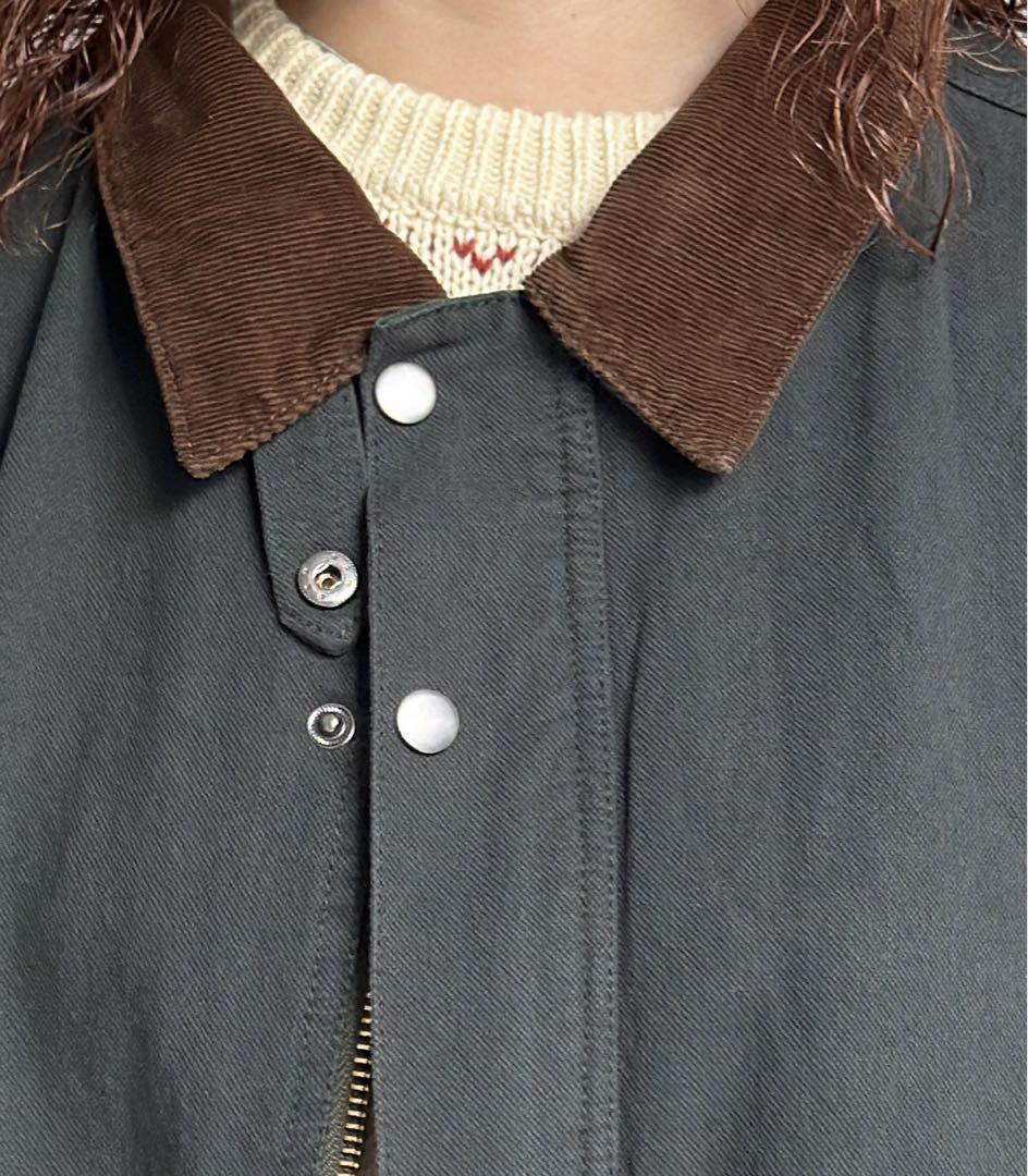 グリーン コーデュロイ襟ワークジャケット