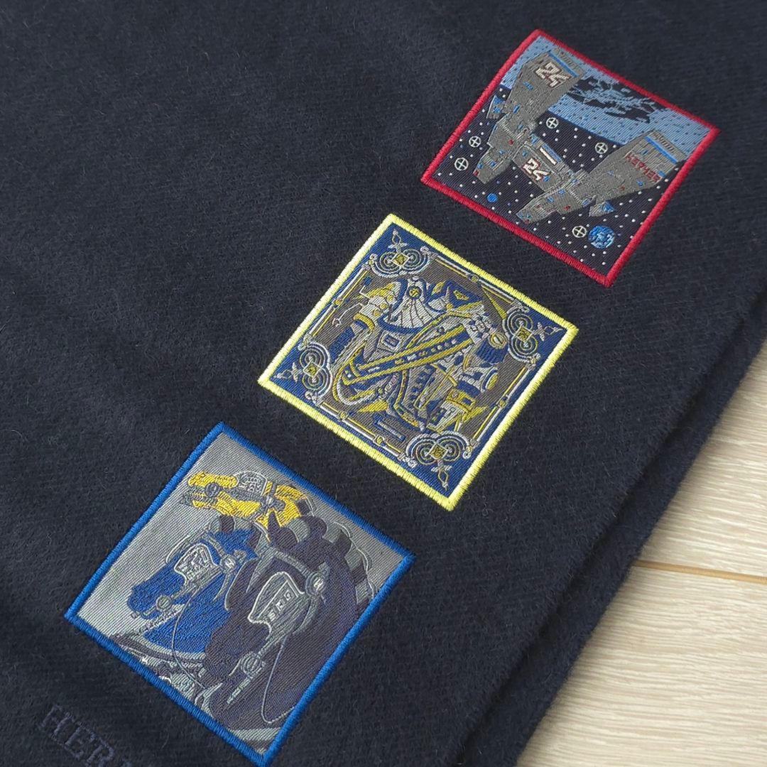 未使用【エルメス】現行品　カシミヤ　マフラー 《バッジ・ソワ》マリン