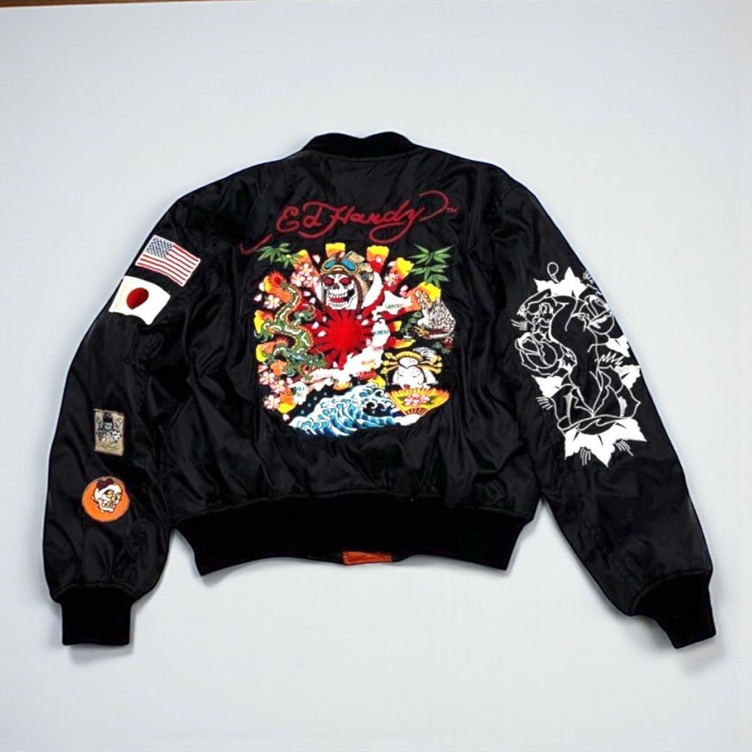 Ed Hardy MA-1 リバーシブルブルゾン M 刺繍　Y2K