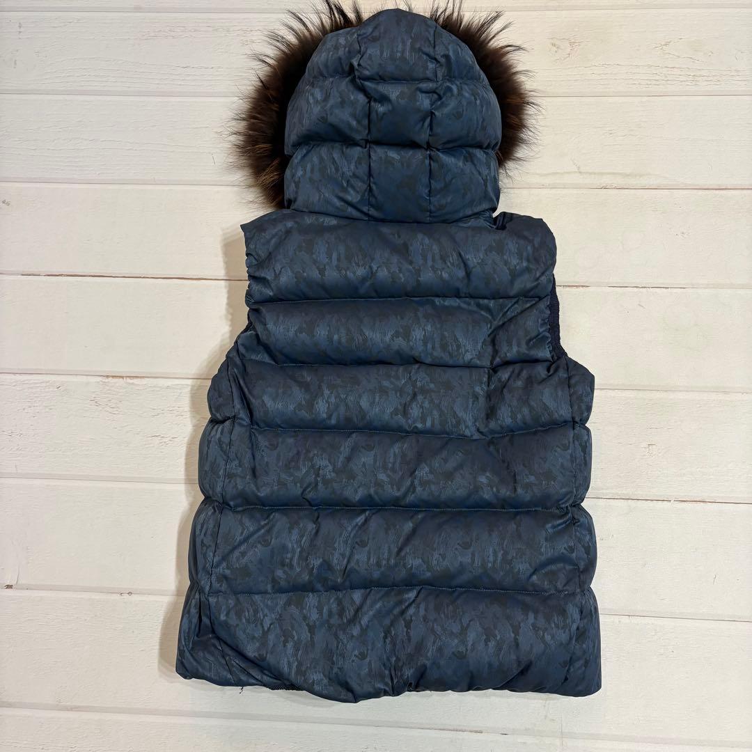 極美品✨タトラス ダウンベスト ラクーンファー フード 総柄 ネイビー 4 XL