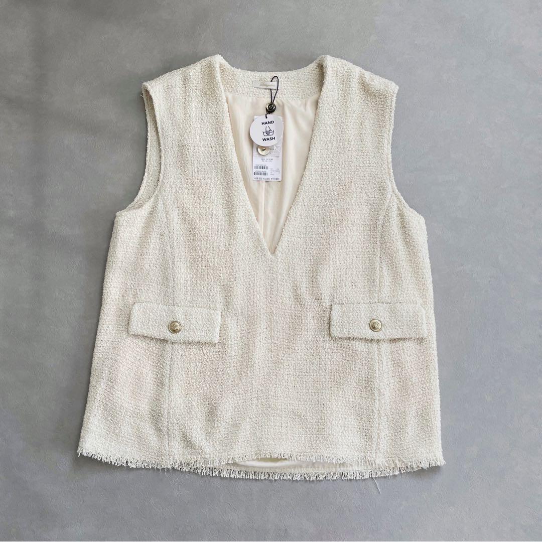 新品　ラウンジドレス　ツイードベスト　ジレ　アイボリー