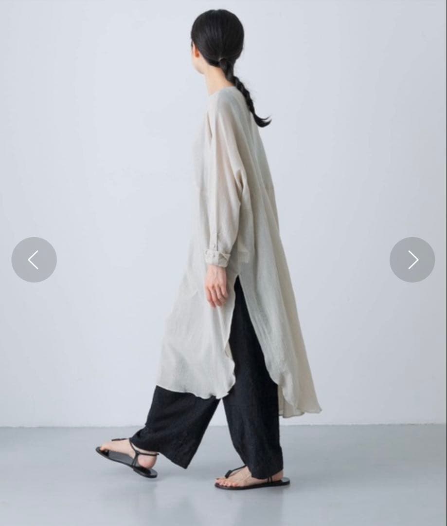 【美品】かぐれ　ガーゼロングチュニック　ベージュ　グレージュ