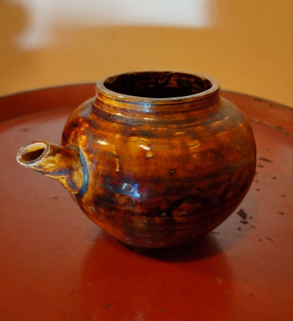 李朝　飴釉　水柱 小壺