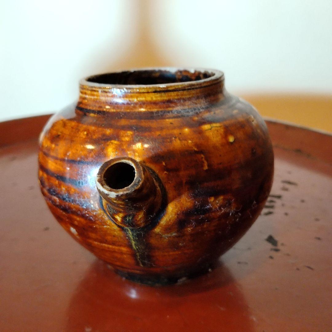 李朝　飴釉　水柱 小壺