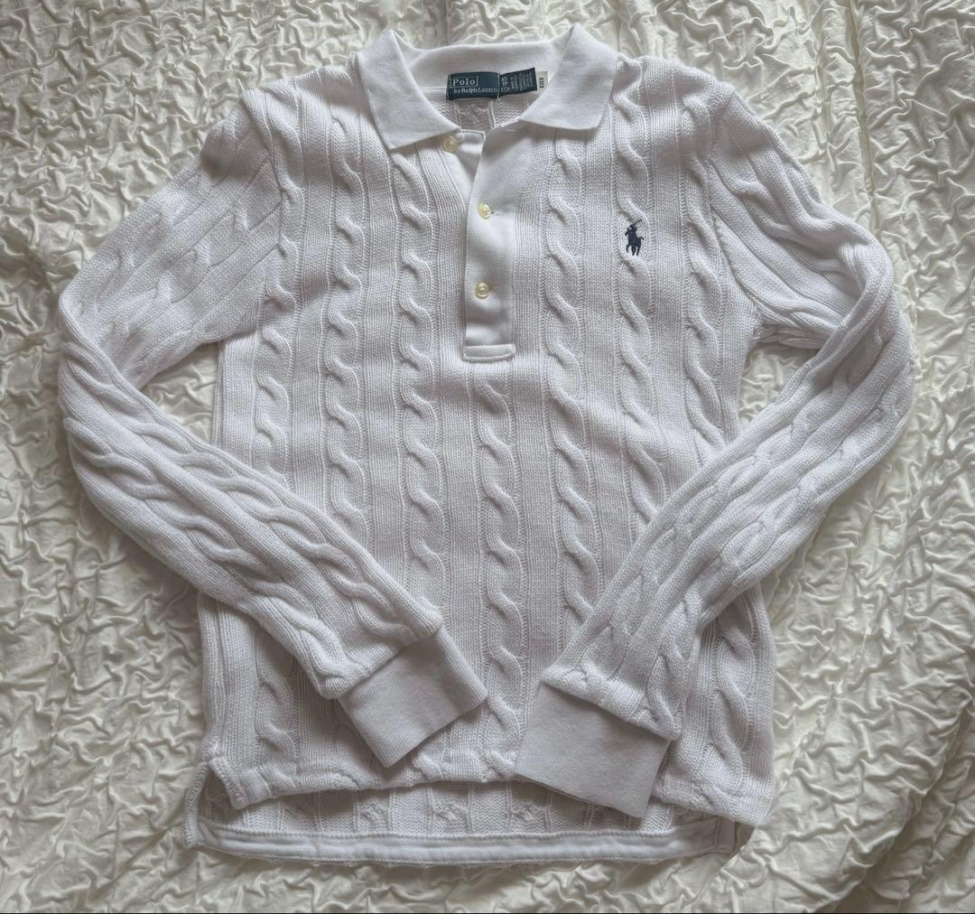 美品 ラルフローレン ケーブルニット コットン ロングスリーブ ポロシャツ