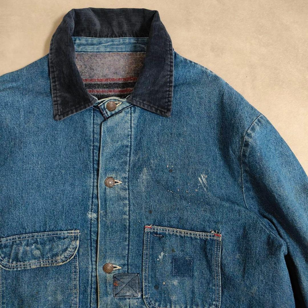 ビンテージ デニム カバーオール パッチワークリペア ブランケットライナー付