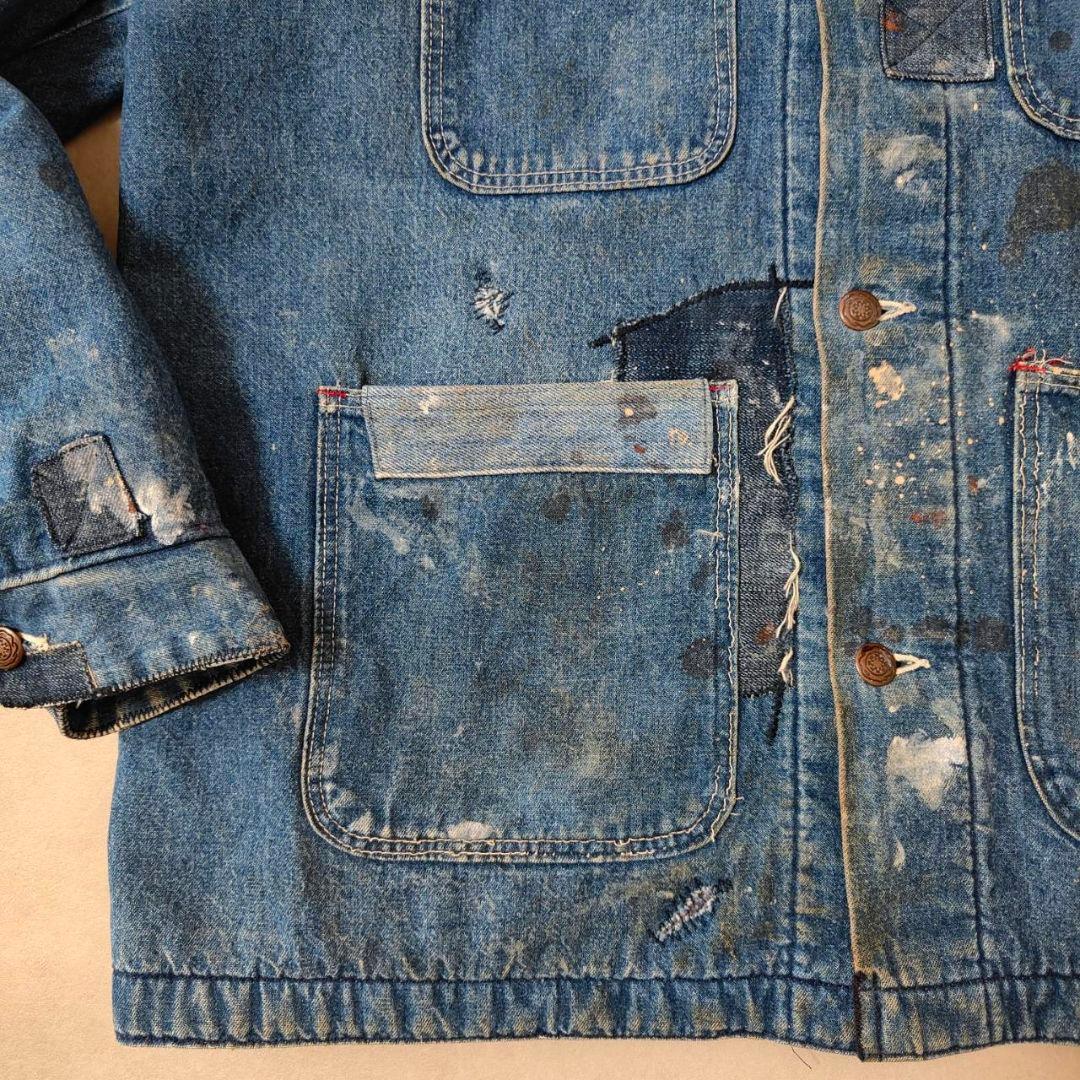 ビンテージ デニム カバーオール パッチワークリペア ブランケットライナー付