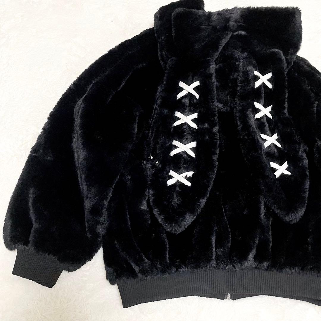【美品】REFLEM レフレム うさ耳 ファー パーカー コート 黒 うさぎ