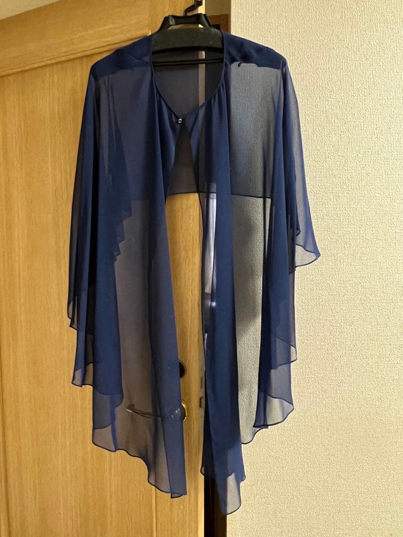 ネイビー シフォン カバーアップ ケープ ストール　パーティードレス用