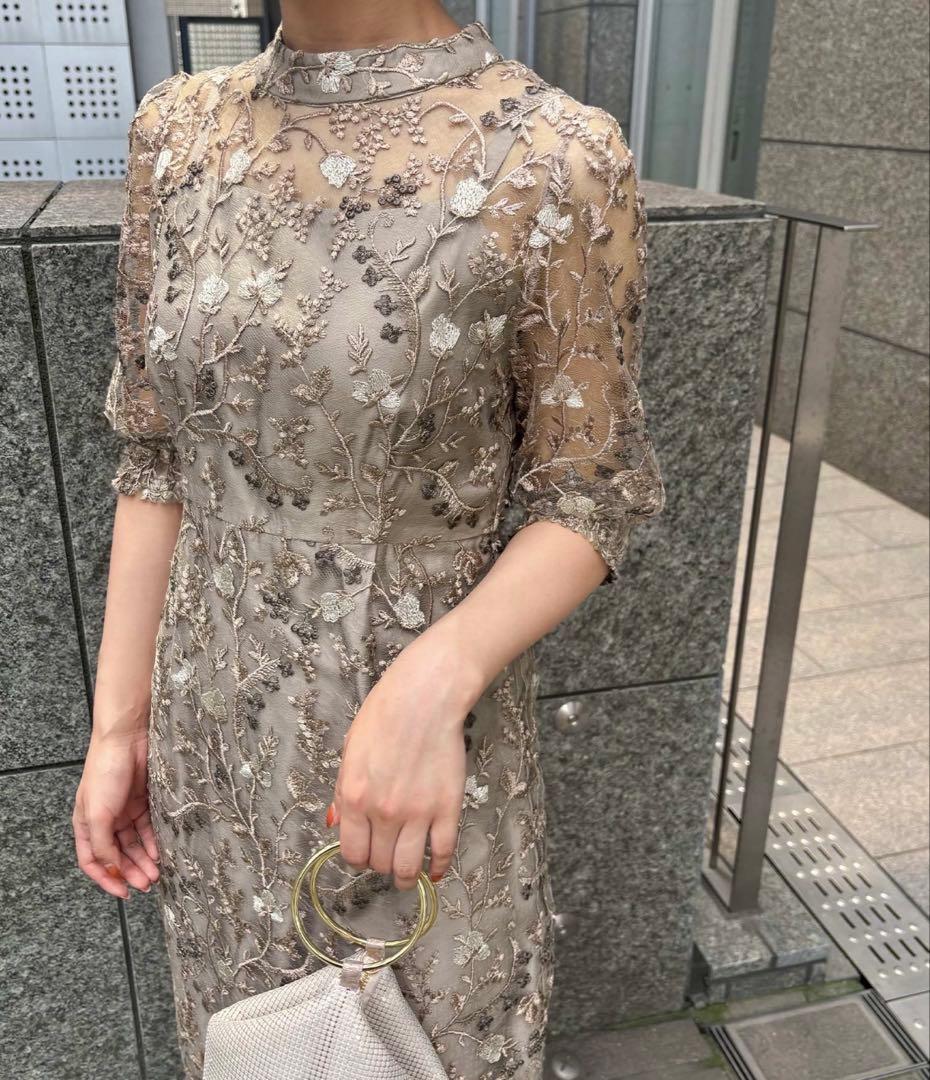 アンティーク刺繍レース　結婚式 パーティードレス オケージョンドレスワンピース