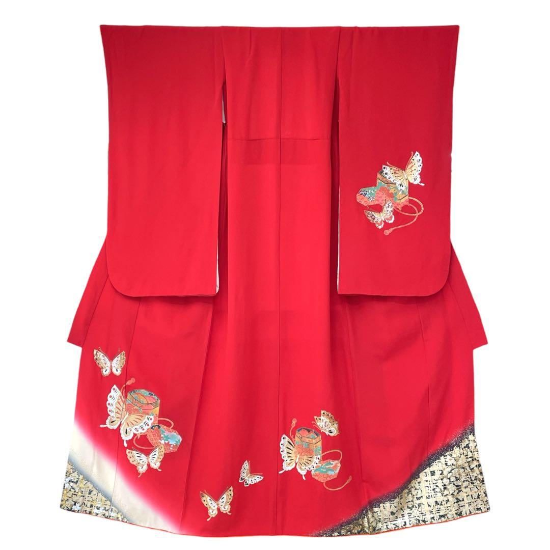 ◎mk-1120　七五三　振袖　着物・襦袢　2点セット　蝶々　正絹　　9-22