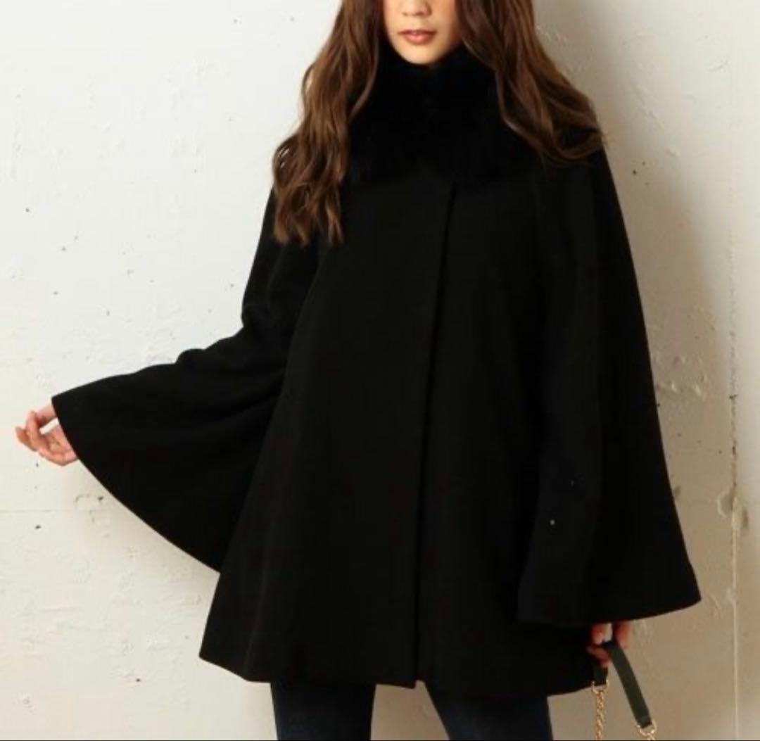 【ロイヤルパーティー】ファー付きポンチョコートFブルーフォックス スナップボタン