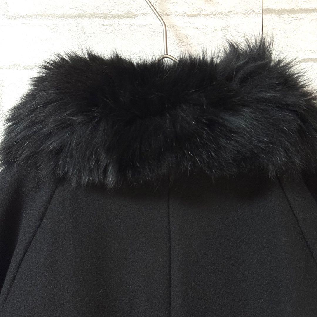 【ロイヤルパーティー】ファー付きポンチョコートFブルーフォックス スナップボタン