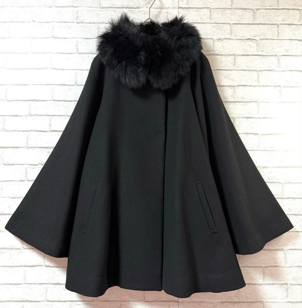 【ロイヤルパーティー】ファー付きポンチョコートFブルーフォックス スナップボタン