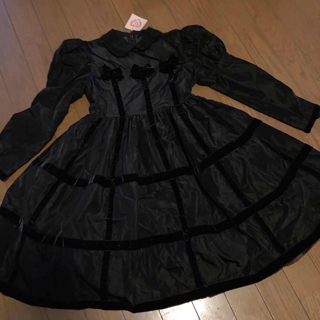 あけちゃん❤︎シャーリーテンプル１３０❤︎黒リボンのワンピース❤︎ペチコート付