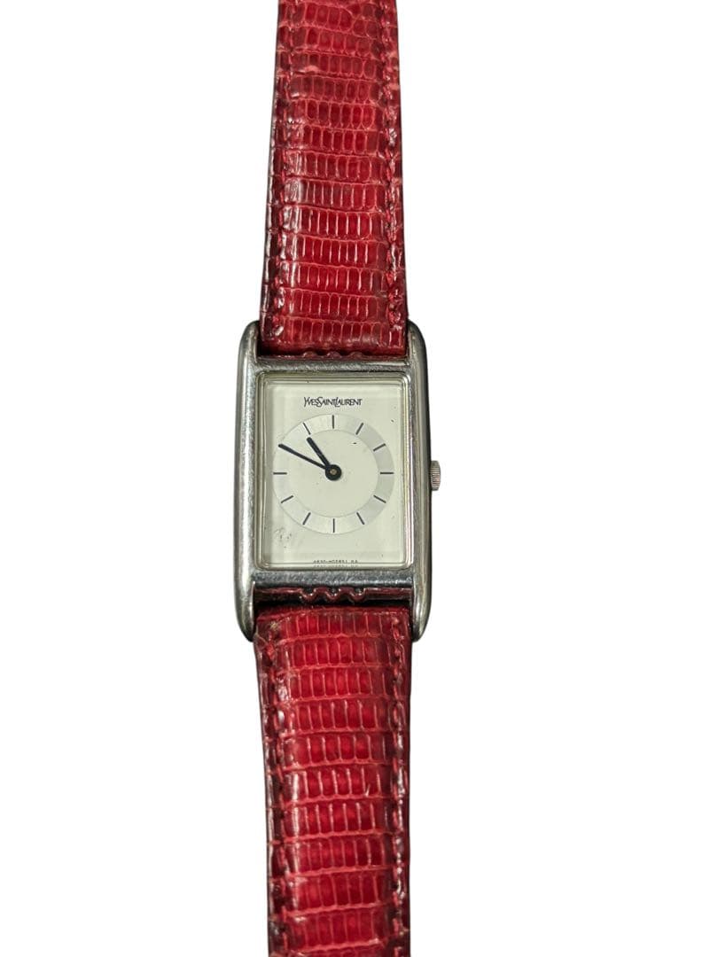Yves Saint Laurent 腕時計 レクタンギュラー 赤レザー