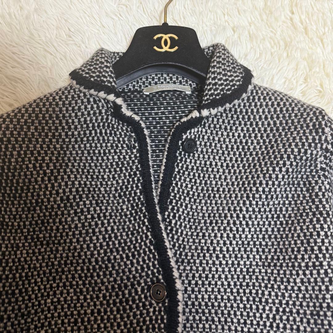 カシミヤ混/美品✨マックスマーラ ロングコート 千鳥柄 S カーディガン 白黒