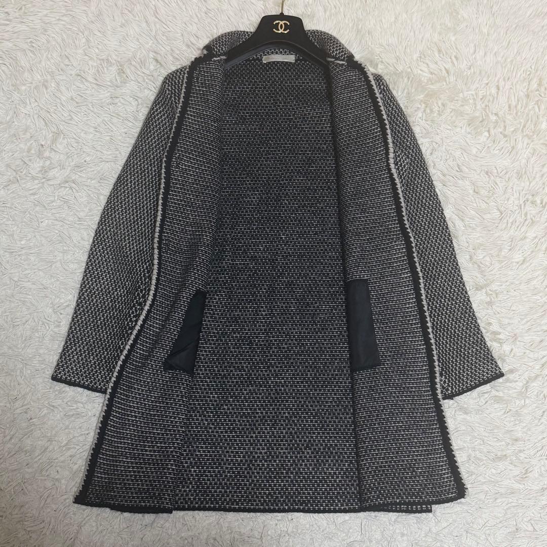 カシミヤ混/美品✨マックスマーラ ロングコート 千鳥柄 S カーディガン 白黒