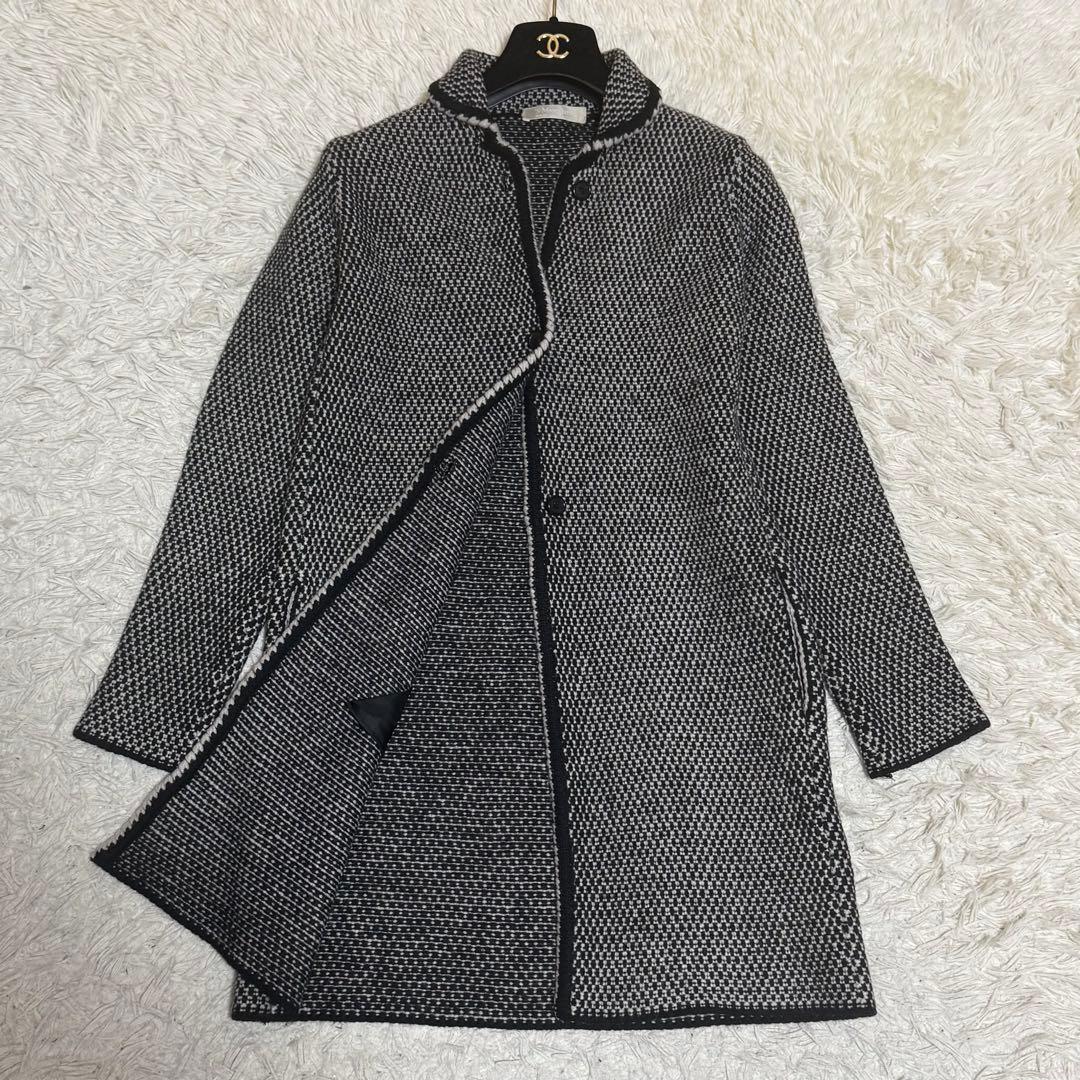 カシミヤ混/美品✨マックスマーラ ロングコート 千鳥柄 S カーディガン 白黒