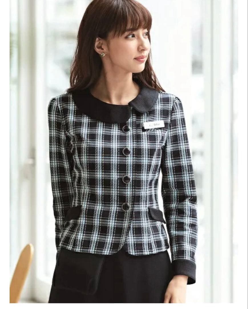 ネイビー チェック柄 ソフトジャケット 通年 事務服 15号