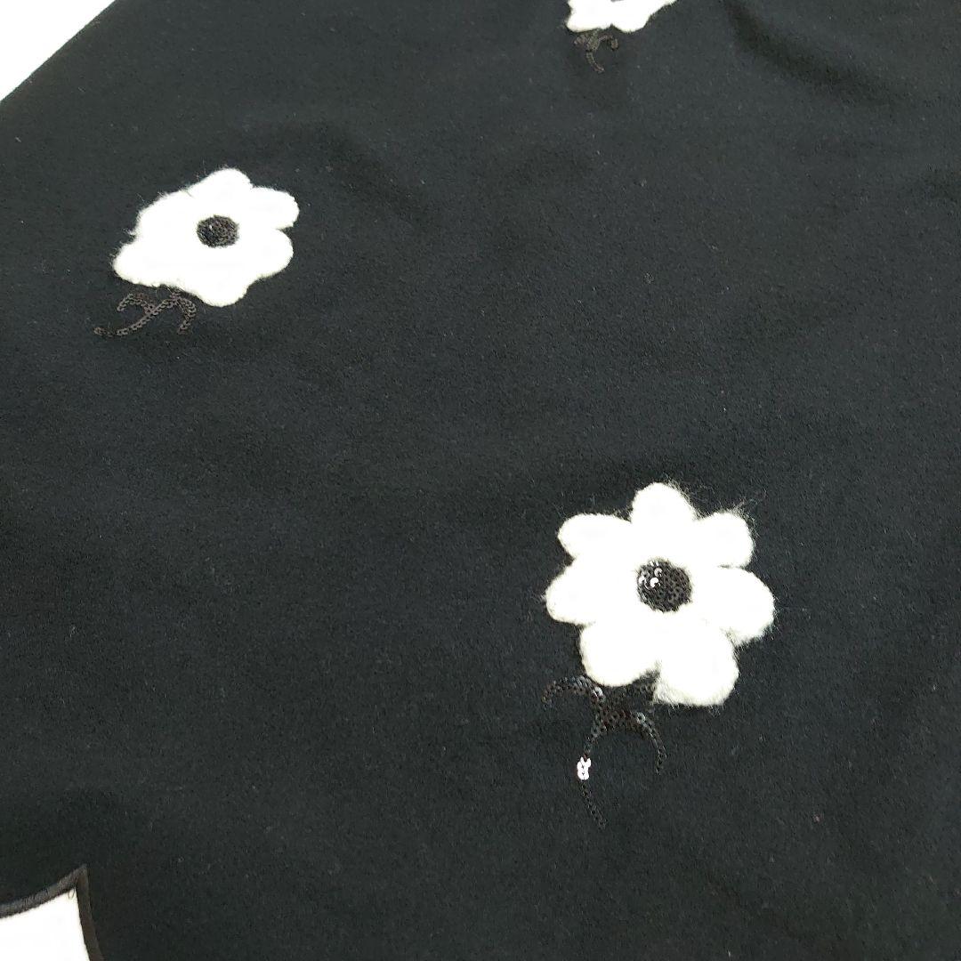 エムズグレイシー カメリアワンピース 花柄 黒 L ウール キュプラ